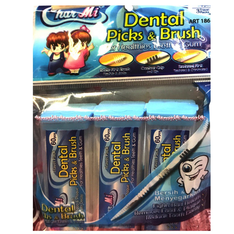 Dental Picks &amp; Brush Char Mi Charmi Art 186 Tusuk Gigi Plastik Sikat Sela Gigi Kecil