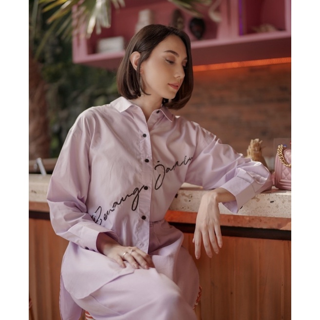 sequin shirt lilac size L benang jarum