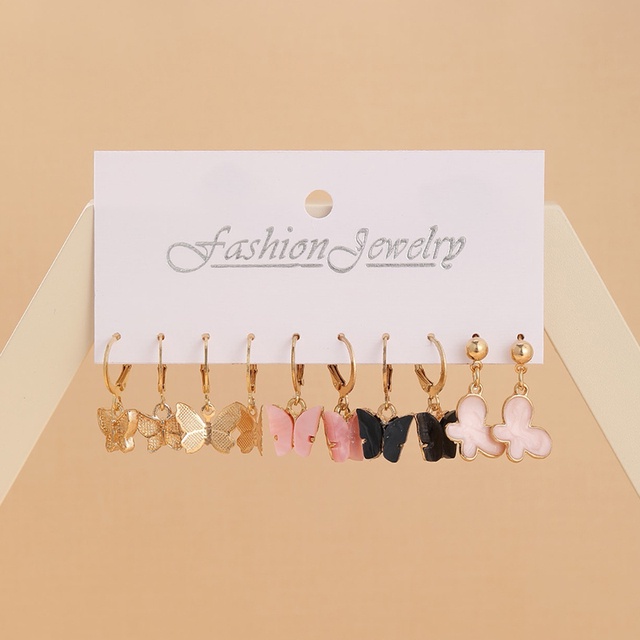 YEEZII 12 Pcs / Set Anting Stud Liontin Kupu-Kupu Mutiara Bahan Resin Warna Emas Perak Untuk Wanita