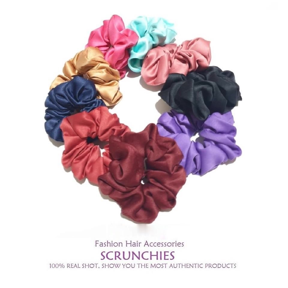 Scrunchie Velvet Silk Ikat Rambut Warna Doff Kunciran Cepol Matte Bahan Satin Velvet