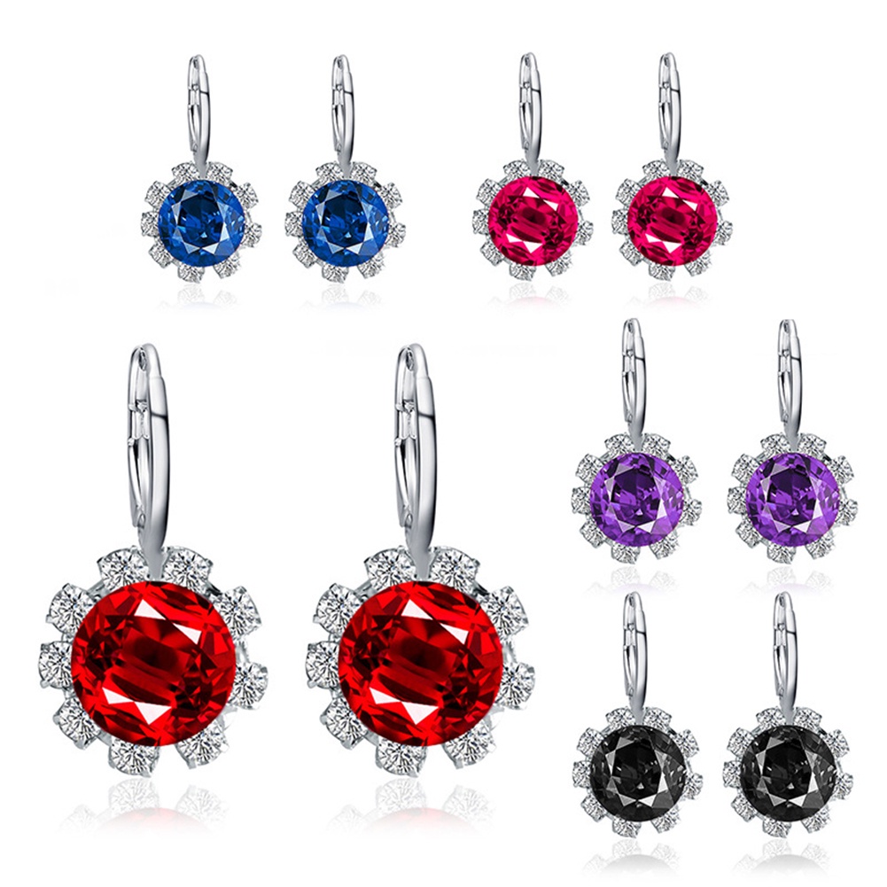 Hu Hu Hu Hu Hu Alat Bantu Pasang Kacamata♡ Anting Tusuk Bentuk Bunga Bulat Hias Kristal Cubic Zirconia Imitasi Untuk Wanita