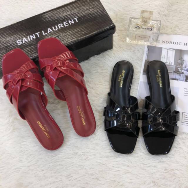 Womens Sandals YSL 6661/ Tribute Croco Sandal / Kualitas Pu