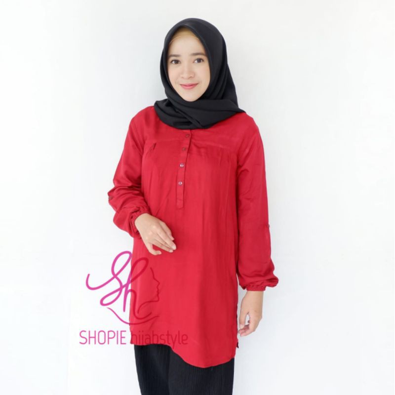 Blus Polos Merah - Blouse Polos Rayon Red - Merah Cabe - Fathin Basic - Katun Rayon - Blus Adem-3