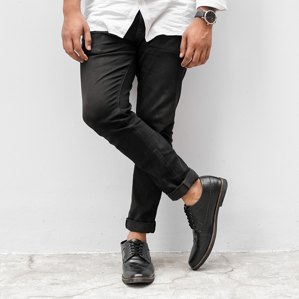 LONGWING BLACK |MNM x GIANT FLAMES| Sepatu Pantofel Pria Formal ORI