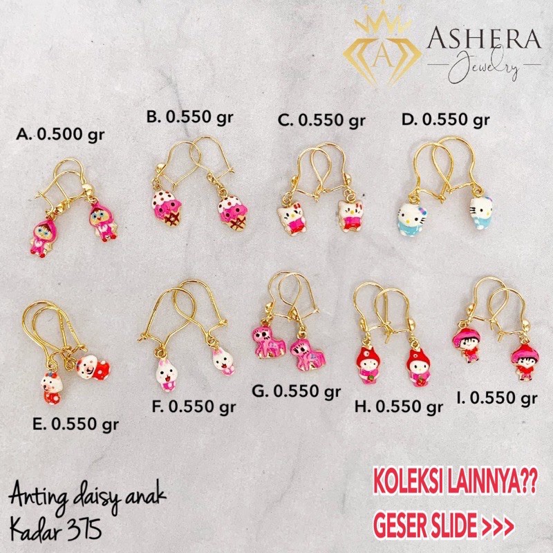 PERHIASAN EMAS ASLI MODEL ANTING DAISY & BULAT ANAK KADAR MAS MUDA 375