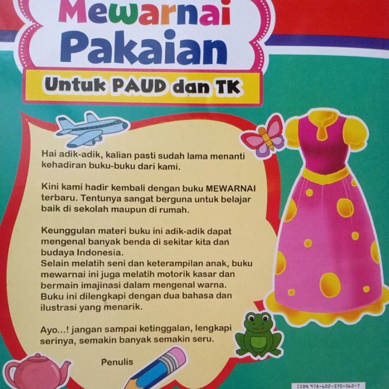 Buku Mewarnai Pakaian Untuk Paud Dan TK / Aktifitas Motorik