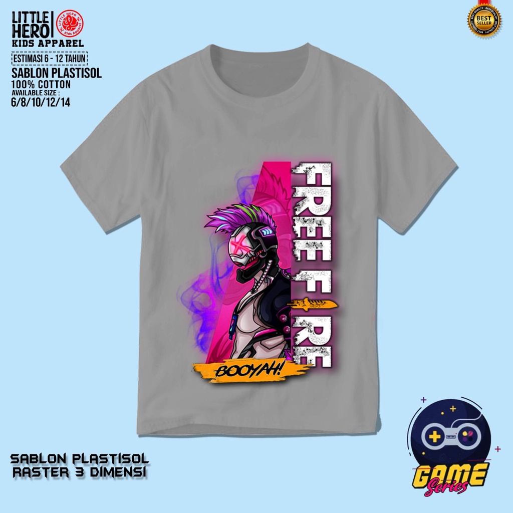 KAOS ANAK 3PCS 99RB LITTLE HERO GAMING SERIES BAHAN KATUN SABLON PLATISOL RASTER 3 DIMENSI 6-12 TAHUN