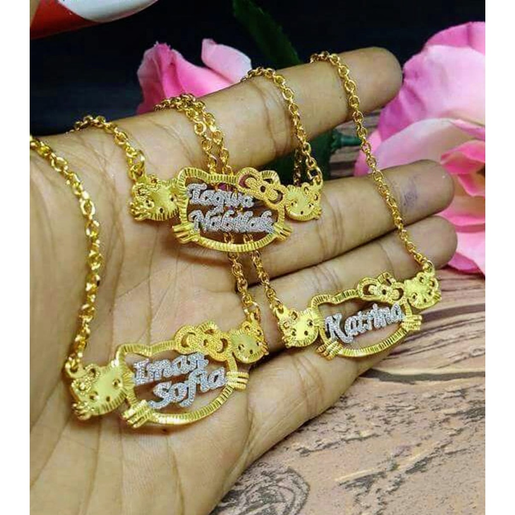  kalung  nama titanium  anti karat variasi hello kitty warna 