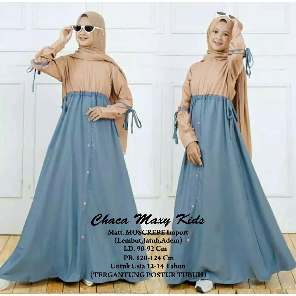 FenishaStore Gamis Chaca Maxy Kids Umur 12-14 Tahun Matt. Moscrepe Import