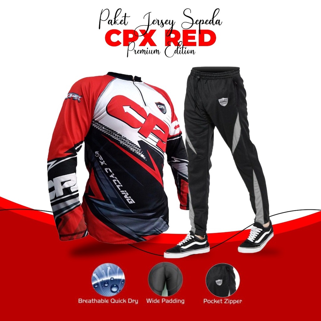 Cpx Sport Set Cycling Jersey Baju Gowes MTB Plus Celana Sepeda Training Panjang