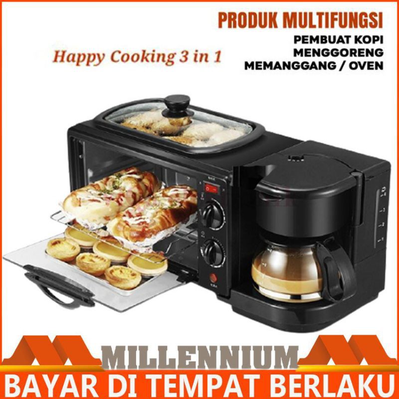 Breakfast Machine 3in1 Oven Pemanggang Roti Mesin Kopi Grill Pan Ove