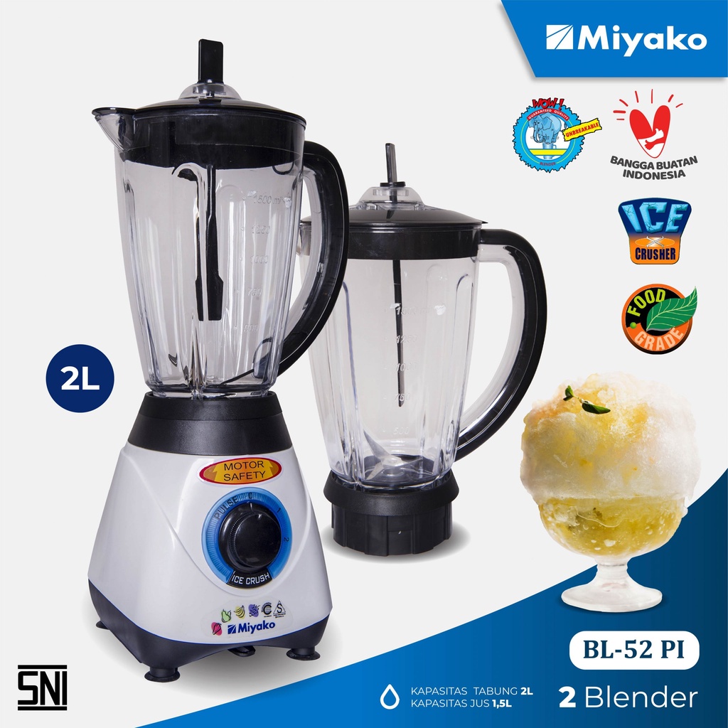 Miyako Blender Plastik 2 Tabung Gelas - BL52PI