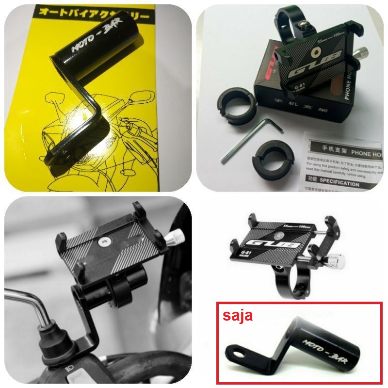 Breket Motobar Spion Holder HP Dudukan Lampu Moto Bar Tembak Spion Cnc Universal Kokoh Kuat Allumunium Alloy