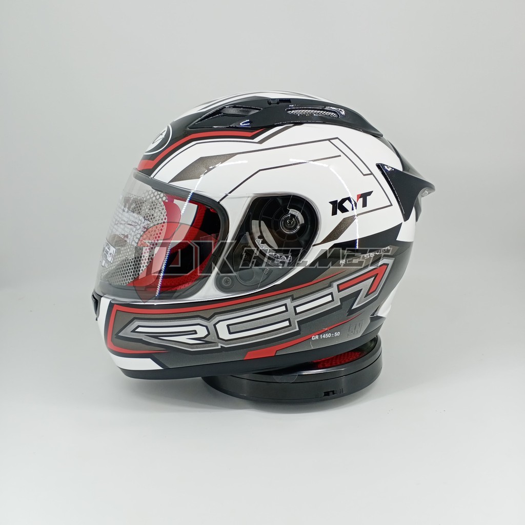 Helm Full Face KYT RC7 Motif Seri 14 White Black Red Putih Hitam Merah Original Baru Touring Motor