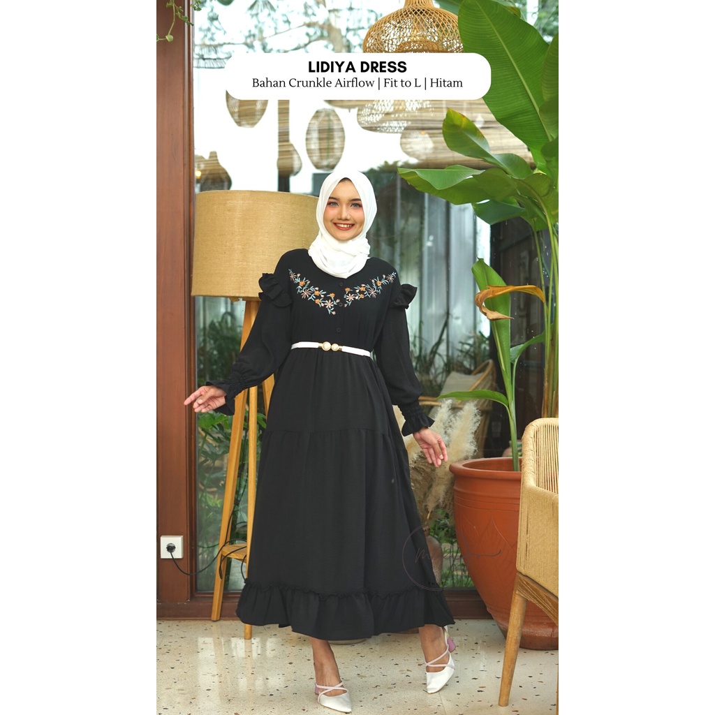 Lidiya Dress Wanita Remaja Muslim Busui Aksen Bordir Simple Terbaru Bahan Crinkle Airflow Premium Fit to L /  Gamis Rempel Susun Polos Kondangan Elegan Kekinian / Dress Putih Lebaran Modern Mewah Terbaru / Fashion Muslim Wanita Nabila Dress Viral 2022