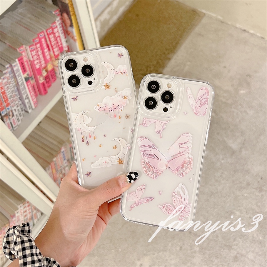 Compatible For iPhone 14 13 12 11 Pro Max XS Max XR X XS 8 7 6s 6 Plus SE 2020 Kompatibel Untuk Fantasi Awan Kupu-Kupu Fleksibel Phone Case Transparan TPU Soft Cover