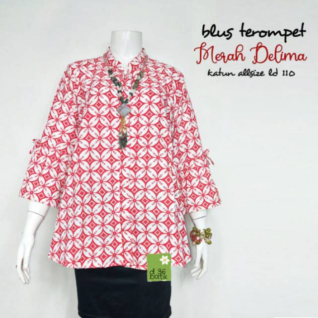 Blus terompet merah delima batik modern