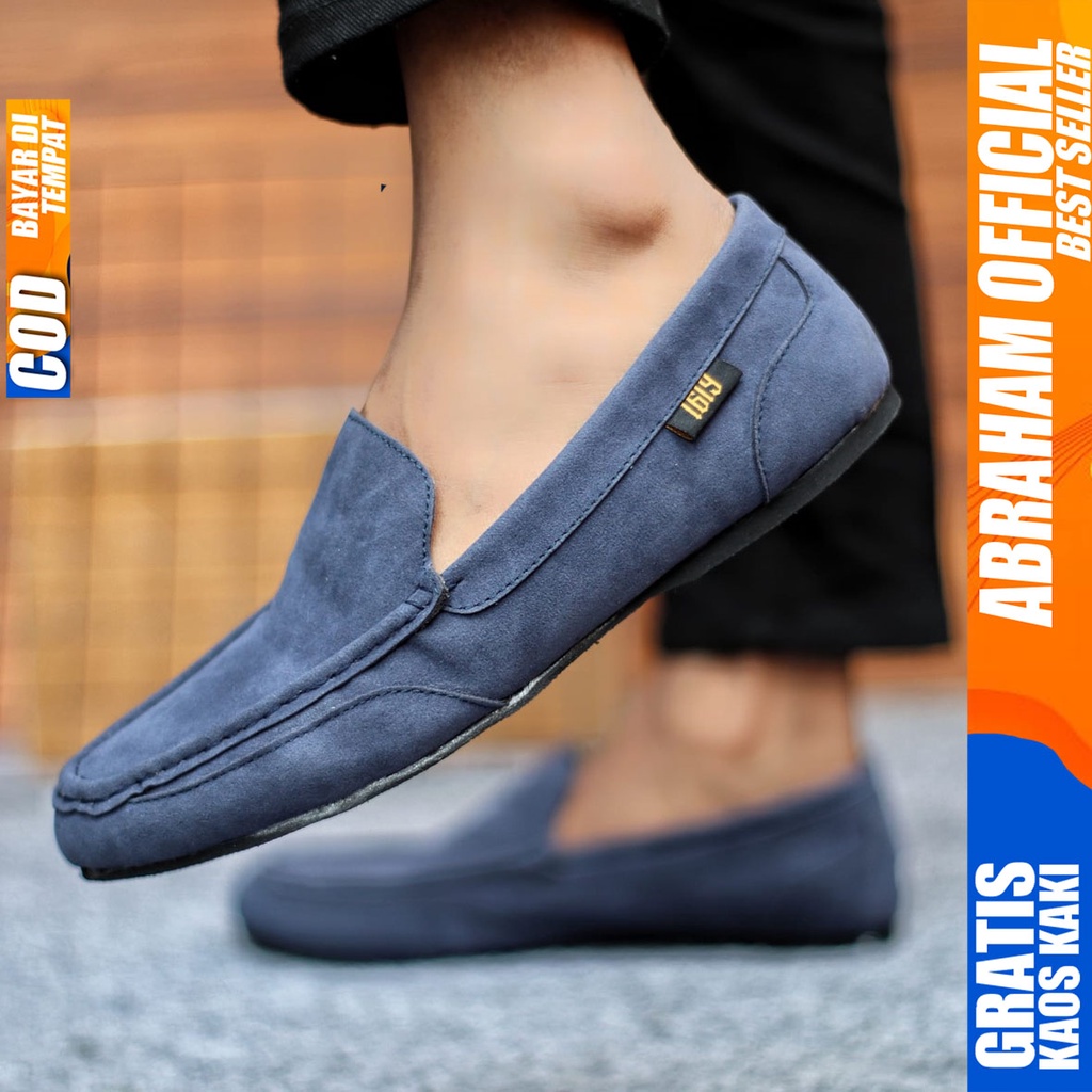 Sepatu Slip On Pria Sepatu Casual Pria Suede Kerja Kantor Kuliah Kondangan Sepatu Slop Pria Sepatu Hitam Pria MOODMAX ABRAHAM