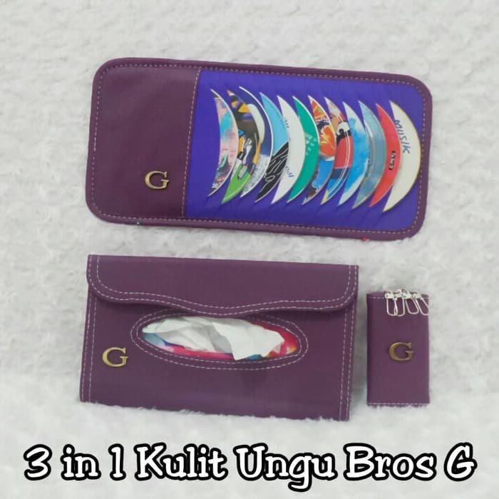 Set Tempat kotak cover sunvisor CD tissue tisu dompet kunci STNK mobil KuLiT Gucci Ungu 3 C