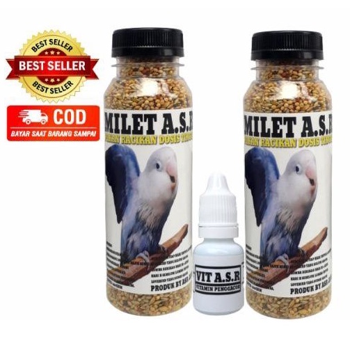 Paket Hemat 2 Botol Milet Asr 1 Botol Vitamin Asr Pakan Burung Lovebird makanan love bird fighter ko