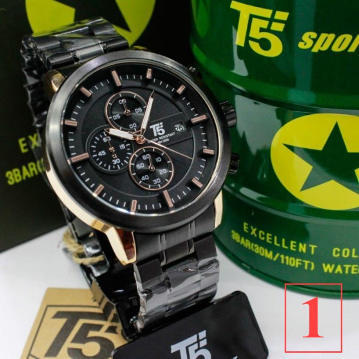 Jam Tangan Pria T5 H3451 T5 H 3451 Black chain original free tin box