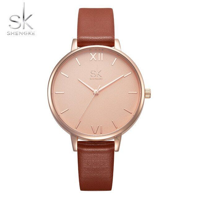 SHENGKE 0039 Jam Tangan Wanita Analog Tali Kulit WK-SBY