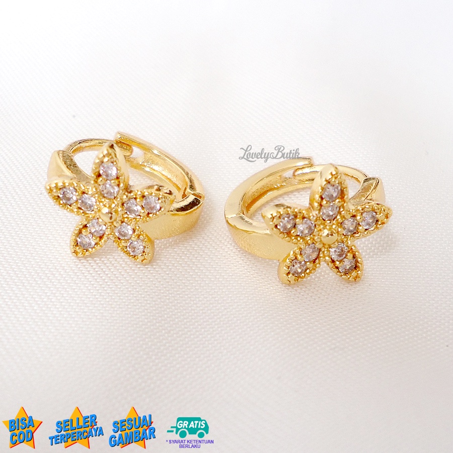 Lovelybutik Anting Jepit Xuping Dewasa Sok4 Anting Wanita Anti Luntur Model Bunga Permata