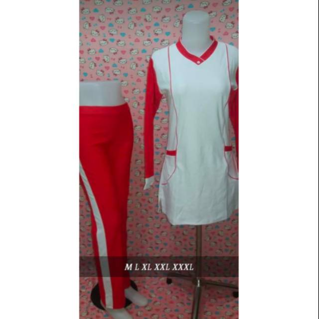 Baju senam muslim merah putih syari