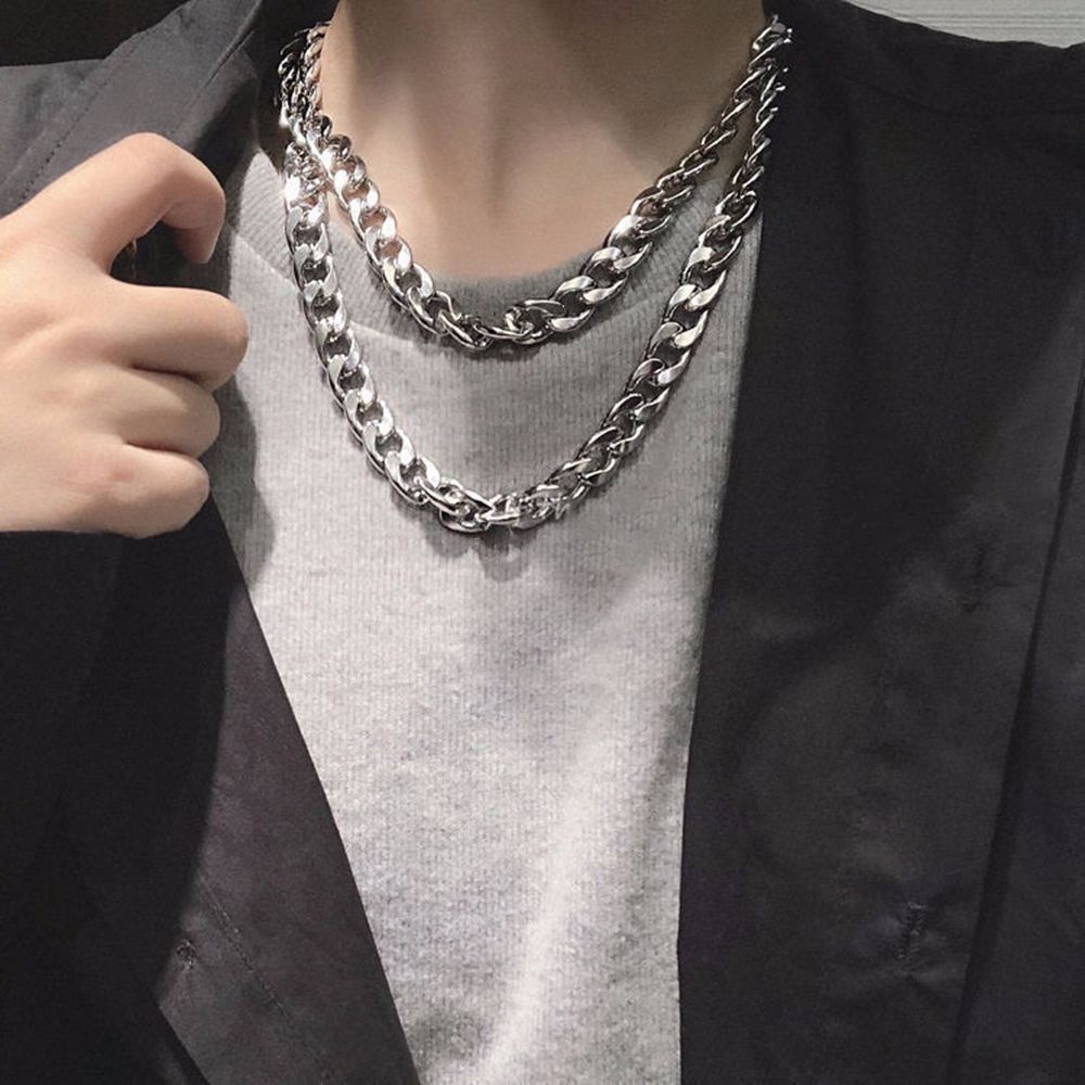 Needway  Creative Cuban Chain Necklace Simple Clavicle Chain Men Necklace Women Fashion Jewelry Friends Gift Cool Korean Titanium Steel Couple Necklace