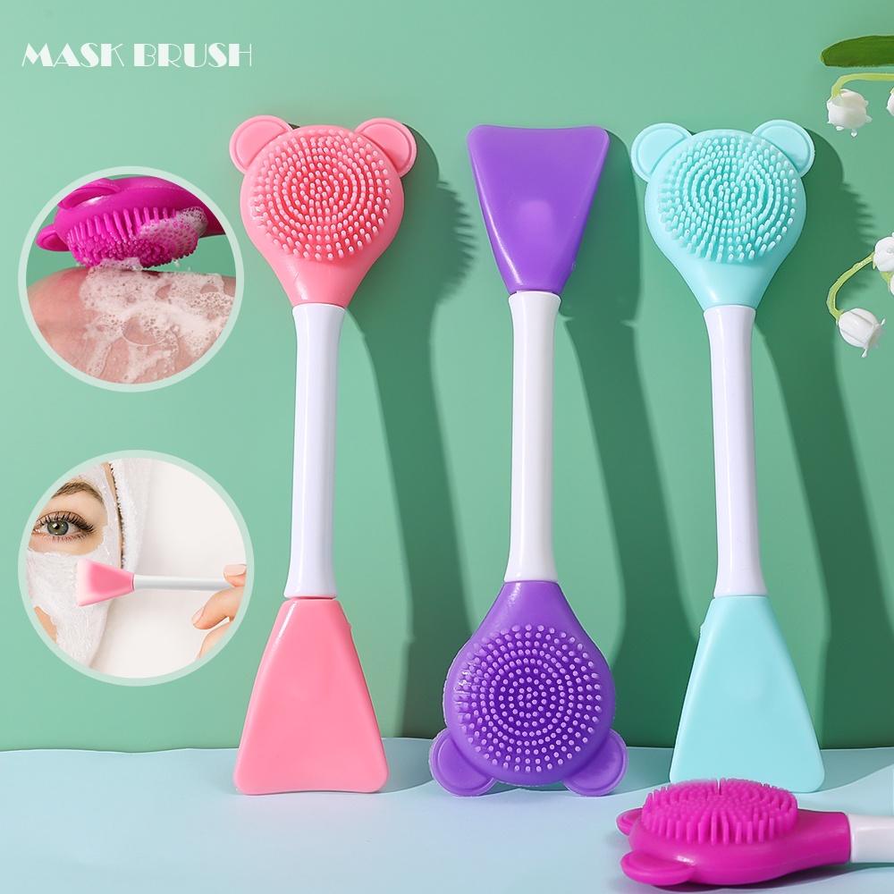 1pc Brush Masker Kepala Ganda Bahan Silikon Bentuk Beruang Untuk Travel