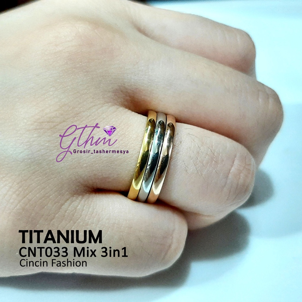 Cincin Titanium 3in1 Kombinasi Gold-Silver-Rosegold Anti Karat Perhiasan Import CNT03#