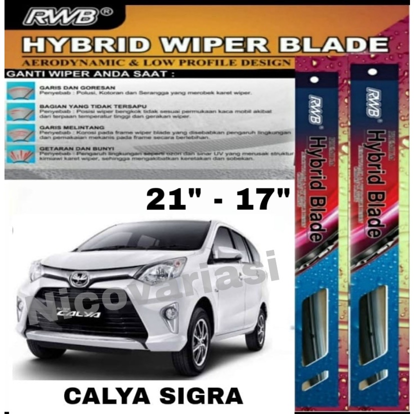 Wiper Mobil Calya/Sigra Wiper Hybrid Blade Merek RWB Original 21 - 17