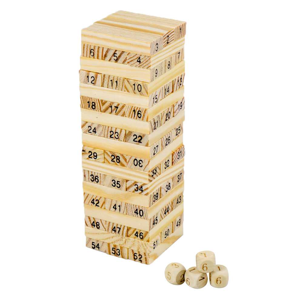 Permainan Uno Stako Kayu 54 Balok dengan 4 Dadu / Jenga Uno Game Balok Kayu Jumbo / Stacko Uno Kayu Jumbo Dadu Coklat / Uno Balok kayu Susun Tumpuk Ukuran Besar Kartu Edukasi Keluarga / Balok Kayu Jenga Angka Wooden Block Stacko Ukuran Sedang Murah Ori