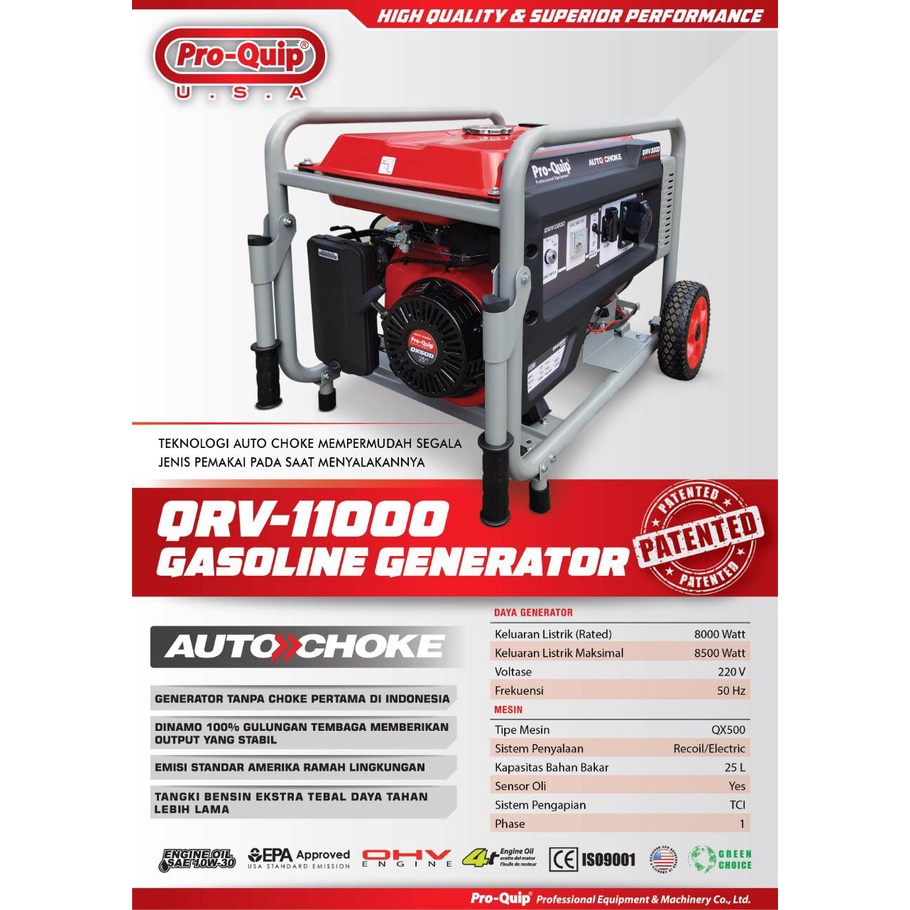 Genset PROQUIP QRV11000 8500Watt 4Tak / Generator PRO QUIP QRV 11000 - Gasoline Generator Bensin