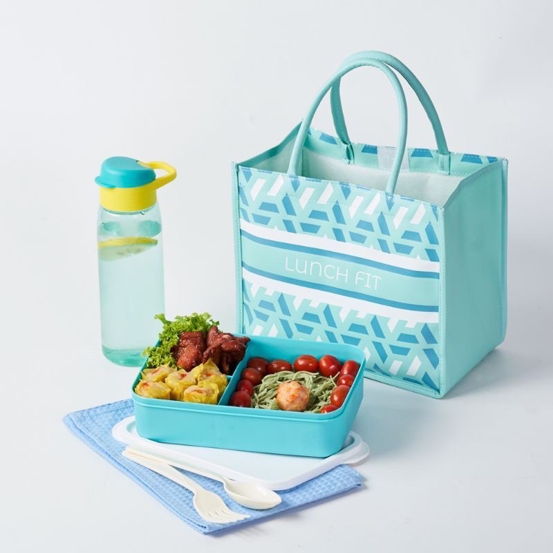 BEKAL MAKAN/TAS BEKAL MAKAN LUNCH FIT MOTIF BUNGA ABSTRAK SET