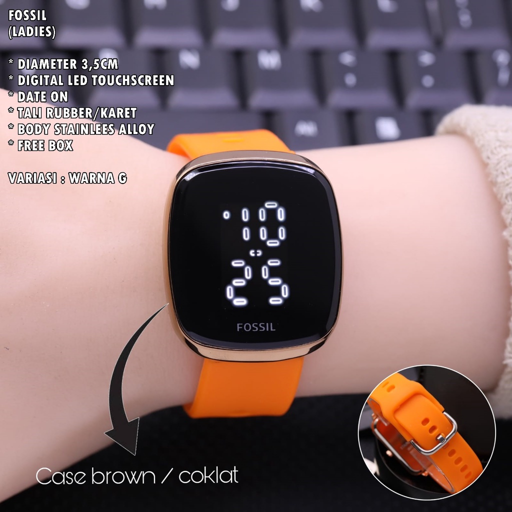 JAM TANGAN WANITA FASHION TALI RUBBER BODY OVAL LED TANGGAL AKTIF