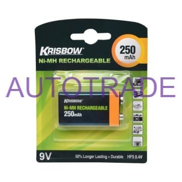 KRISBOW BATERAI RECHARGEABLE 9 V 250 MAH BATERAI 9 VOLT BATTERY 9V