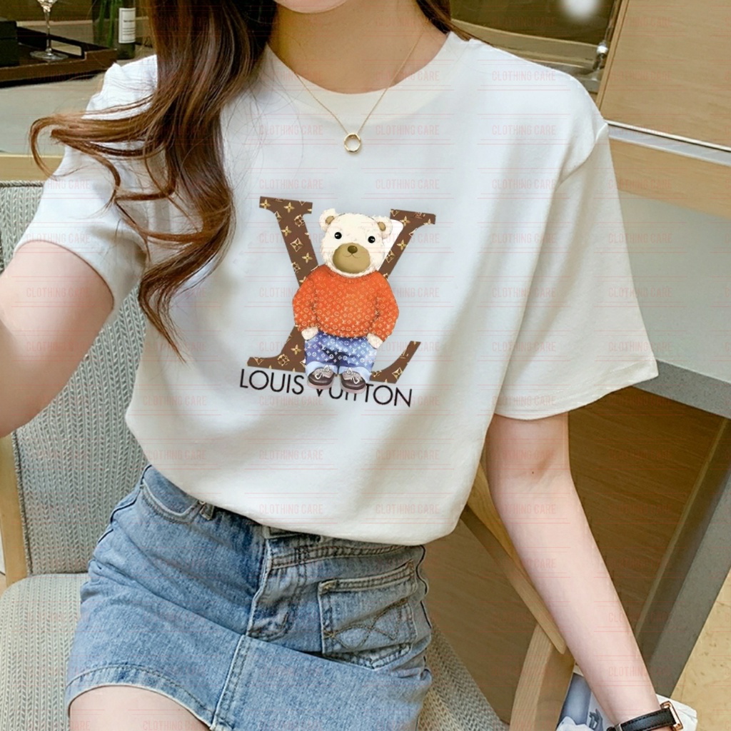 COD Kaos Atasan Dewasa Wanita Teddy Bear LVuitt Kaos Wanita LVuitt Ted Bear Kaos Mochin Kaos ADLV Ka