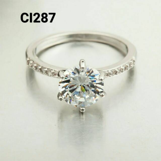 Cincin lapis emas 18k hias cubic zirconia berkilau CI287