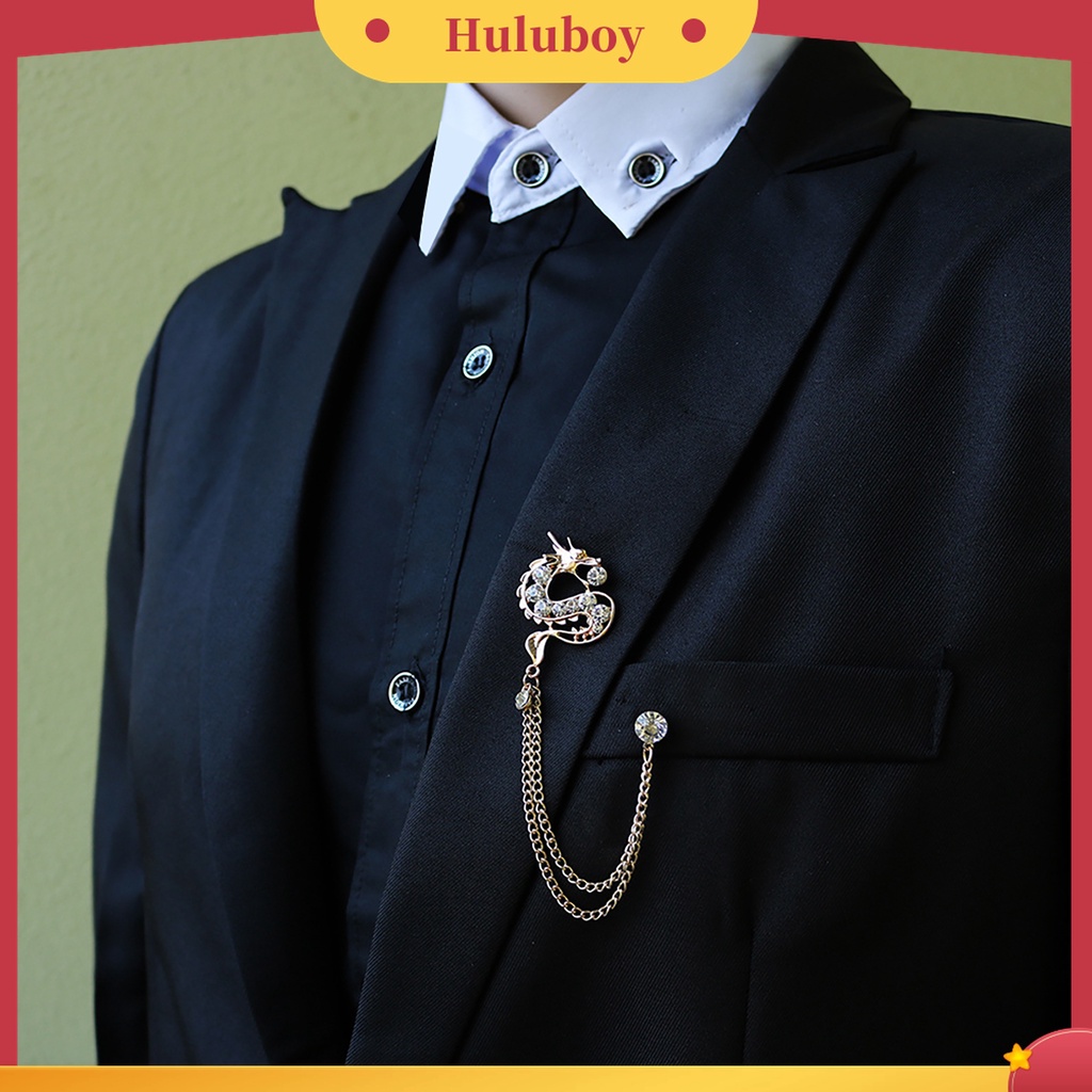 Bros Bentuk Naga Bahan Logam Aksen Berlian Imitasi Gaya China Untuk Pria