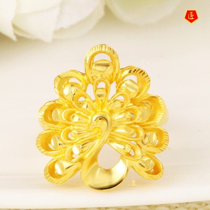 [Ready Stock]Women's Fashion Temperament Gold Peacock Ring