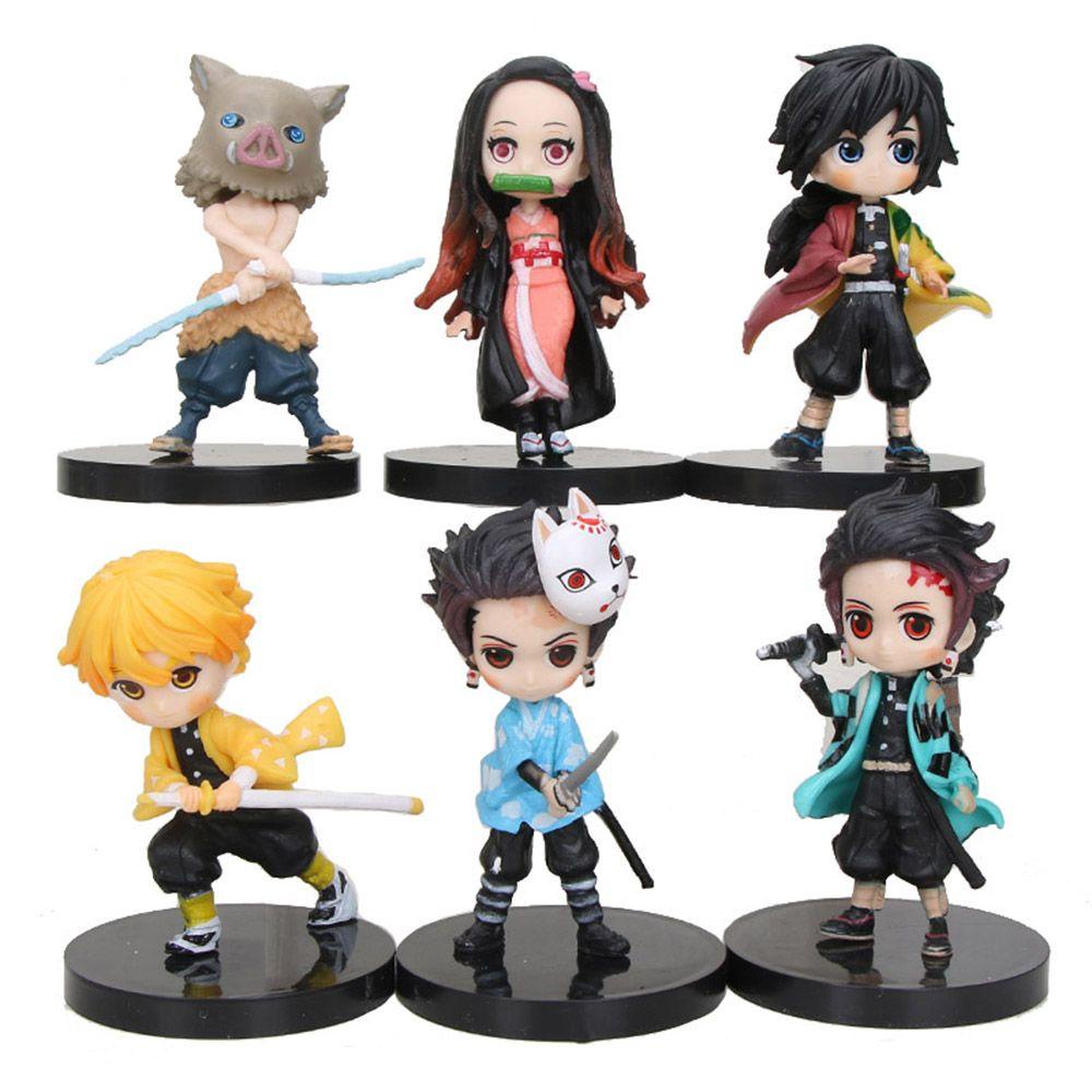 Populer 6Pcs /Set Patung Anime Dekorasi Rumah Dekorasi Kamar Miniatur Kartun Model Modle Mainan Patung Mini Demon Slayer Kimetsu No Yaiba