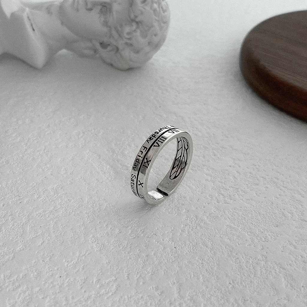 Cincin Bahan Metal Warna Silver Gaya Retro