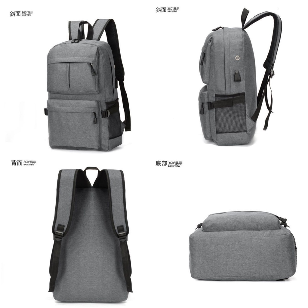 TAS RANSEL PRIA BACKPACK USB CHARGER KANVAS GREY ACANTHO TA417G3 ORI IMPORT GENDONG PUNGGUNG SEKOLAH