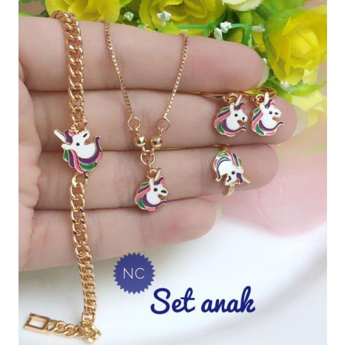 (MEI) TERMURAH Set Perhiasan Lapis Emas ANAK Xuping Gelang Kalung Anting Cincin Kuda Poni Realpic