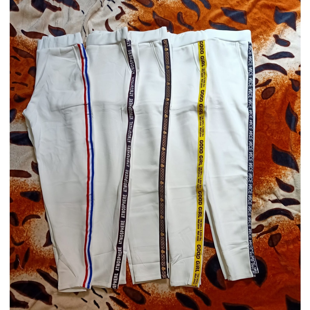 CELANA PANJANG BAHAN SCUBA LIST/CELANA SCUBA WANITA WARNA PUTIH