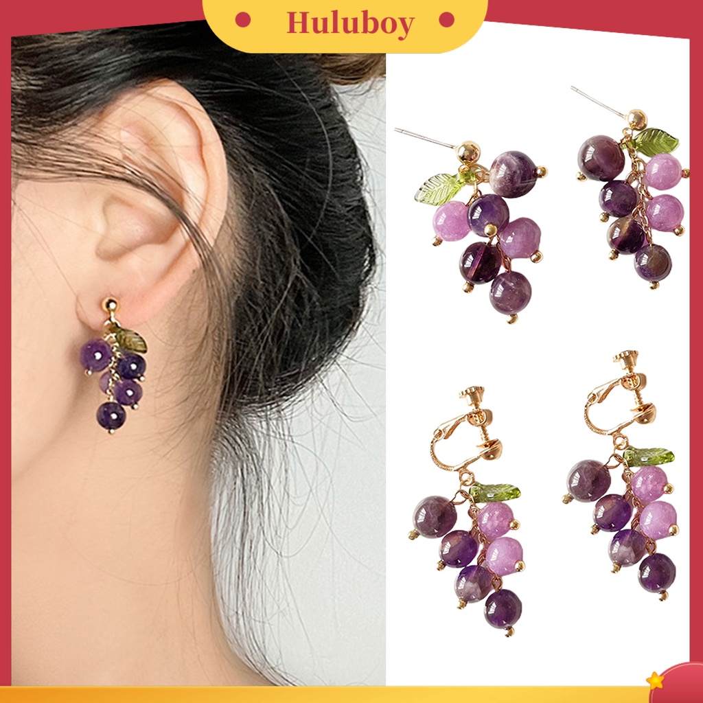 Hu Hu Hu Hu Hu Alat Bantu Pasang Kacamata♡ 1 Pasang Anting Stud Menjuntai Desain Buah Anggur Bahan Alloy