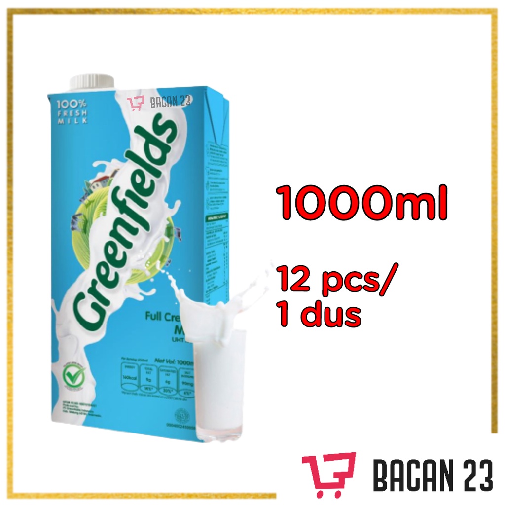 1 Dos Susu Greenfields Full Cream ( 1000ml x 12 pcs ) / Susu Full Cream / Bacan 23 - Bacan23