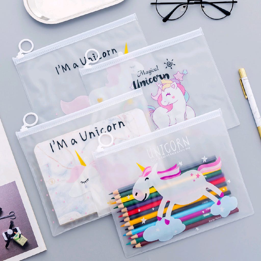 tempat pensil transparan unicorn multifungsi pencil