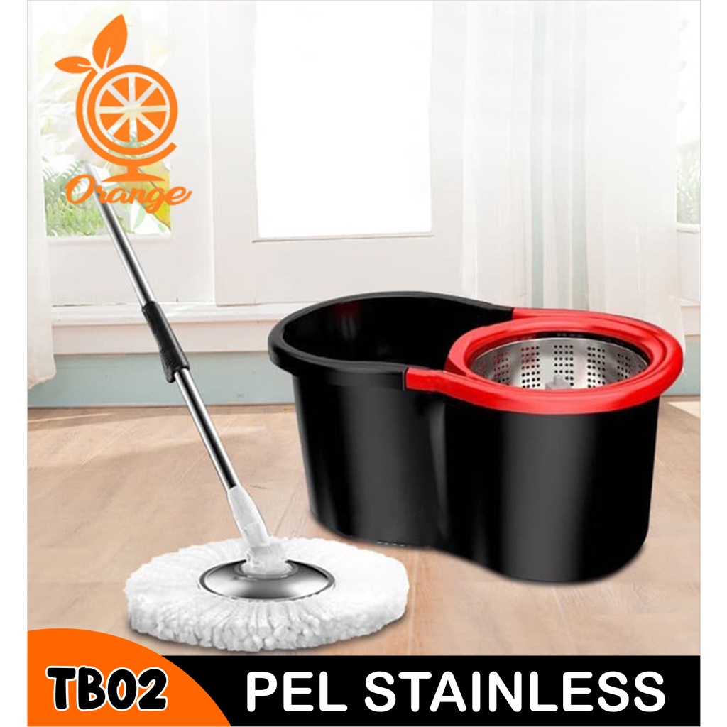 Alat Pel Putar Otomatis Stainless Steel Lantai Super Bersih+Ember Multifungsi Spin mop putar